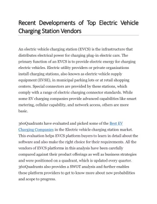 Recent Developments of Top Electric Vehicle Charging Station Vendors