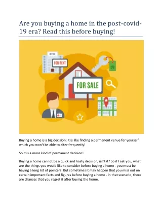 Are you buying a home in the post-covid-19 era- Read this before buying!