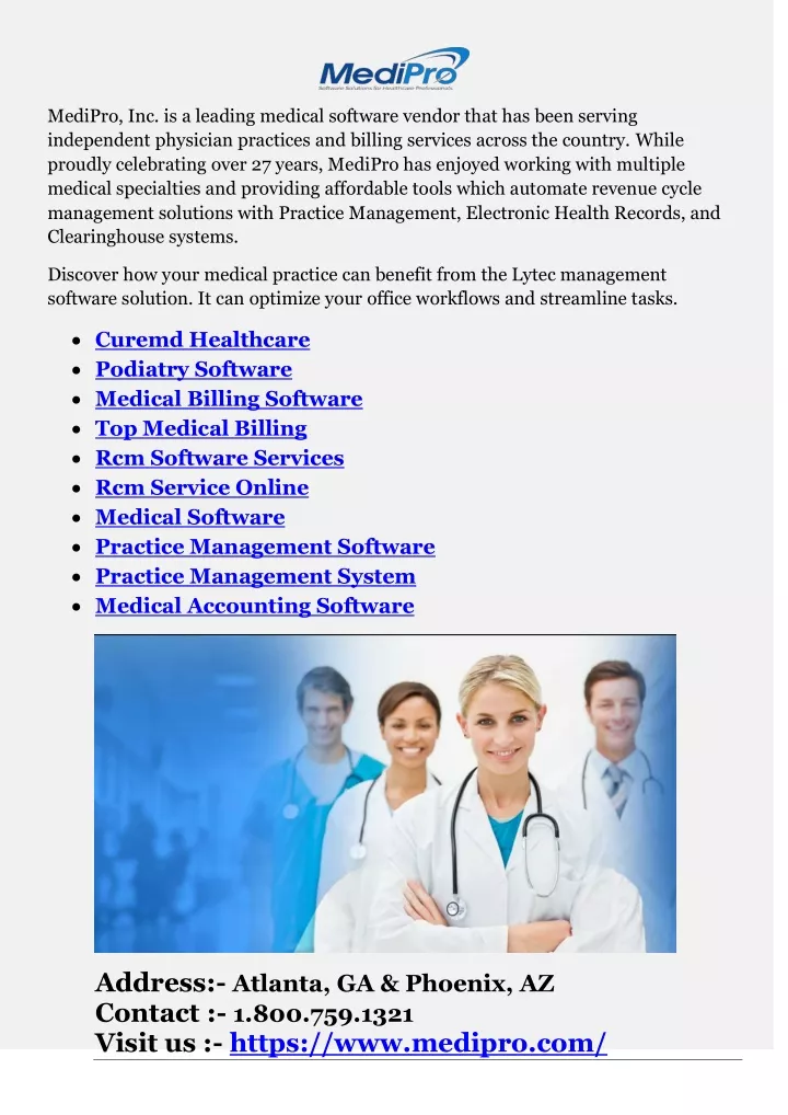 medipro inc is a leading medical software vendor