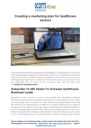 Creating a marketing plan for healthcare sectors