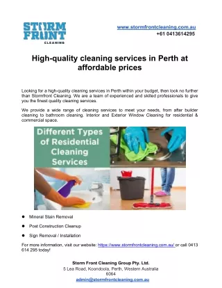 High-quality cleaning services in Perth at affordable prices