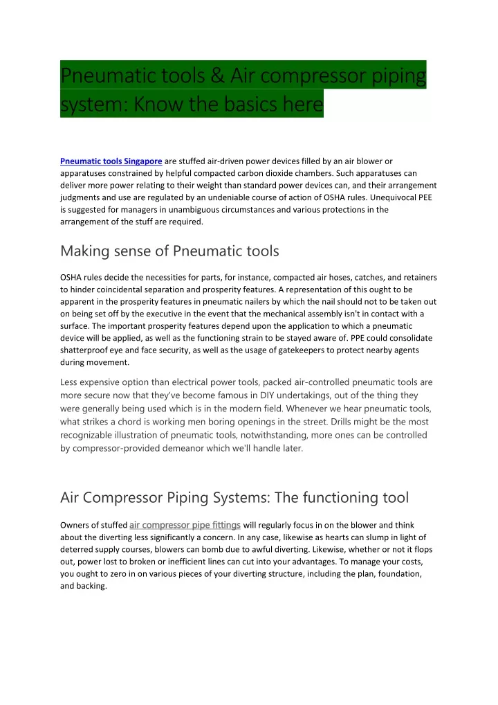 pneumatic tools air compressor piping system know