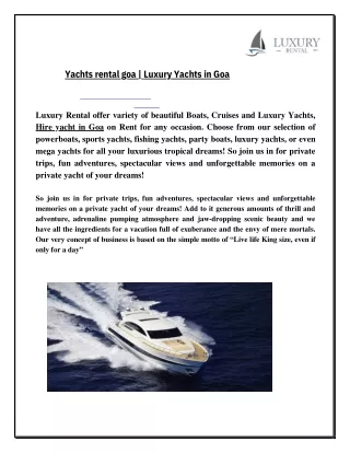 Yachts rental goa | Luxury Yachts in Goa