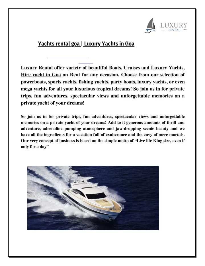 yachts rental goa luxury yachts in goa