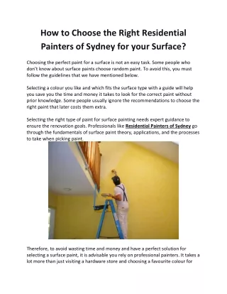 How to Choose the Right Residential Painters of Sydney for your Surface?