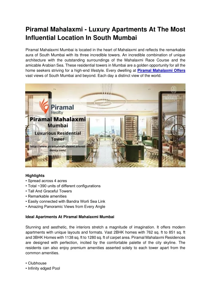 piramal mahalaxmi luxury apartments at the most