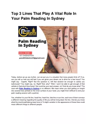 Top 3 Lines That Play A Vital Role In Your Palm Reading In Sydney