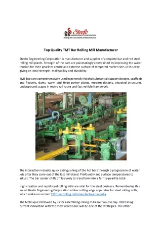 Top Quality TMT Bar Rolling Mill Manufacturer