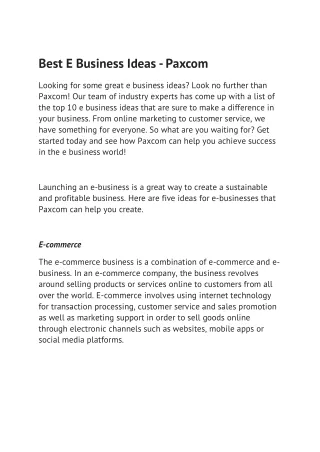 best e business ideas paxcom