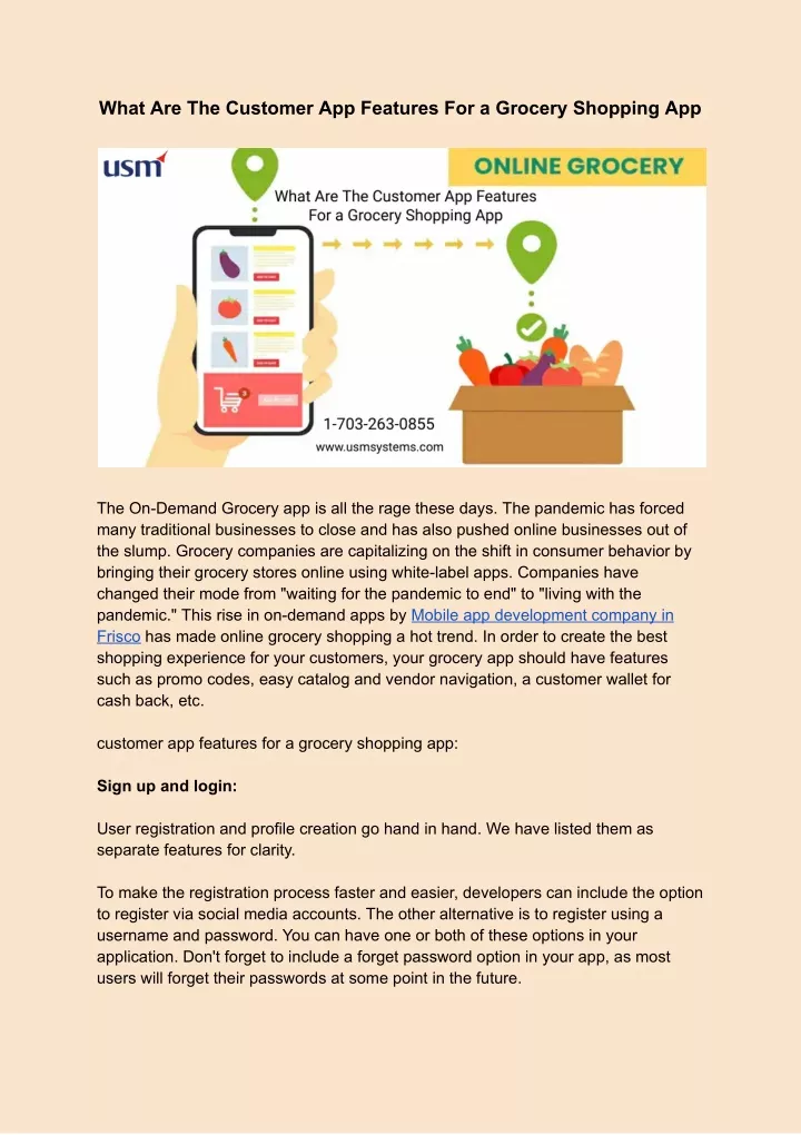 what are the customer app features for a grocery