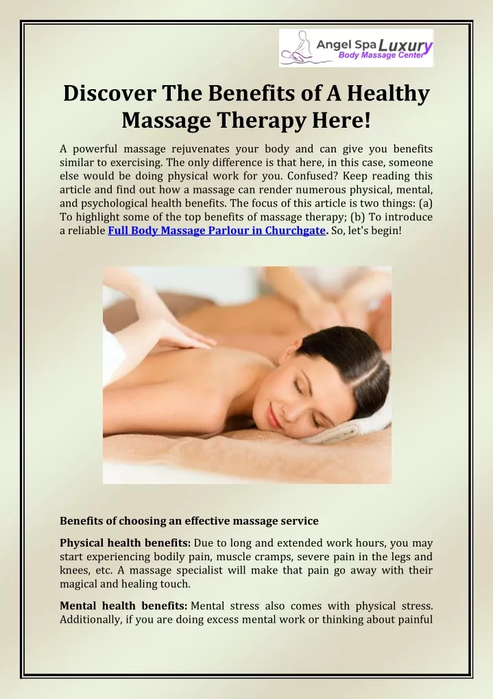 discover the benefits of a healthy massage