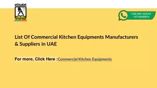 List Of Commercial Kitchen Equipments Manufacturers & Suppliers in UAE