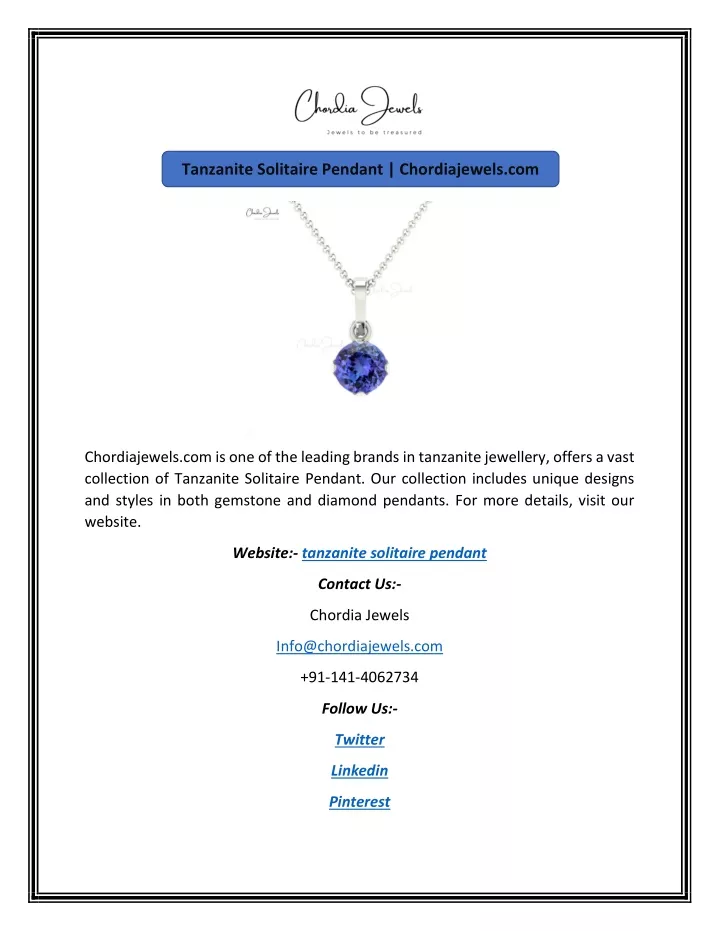 tanzanite solitaire pendant chordiajewels com