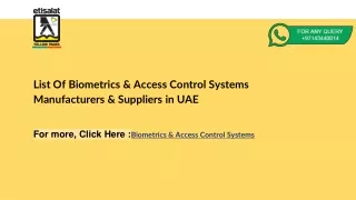 List Of Biometrics & Access Control Systems Manufacturers & Suppliers in UAE