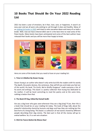 10 books that should be on your 2022 reading list
