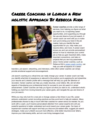 Career Coaching in London a New holistic Approach By Rebecca Kirk