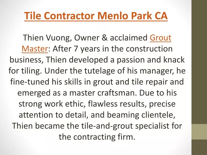 tile contractor menlo park ca