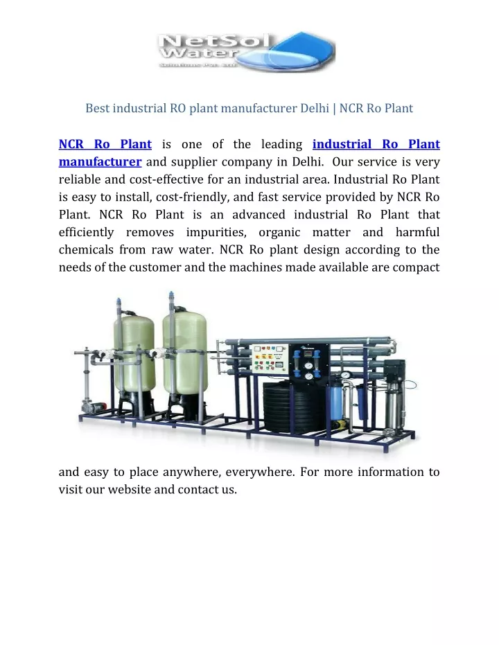 best industrial ro plant manufacturer delhi