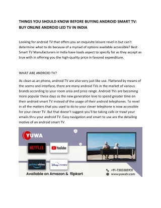 THINGS YOU SHOULD KNOW BEFORE BUYING ANDROID SMART TV