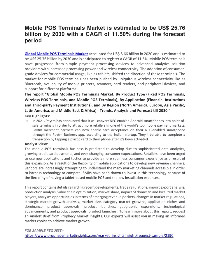 mobile pos terminals market is estimated