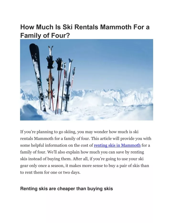 how much is ski rentals mammoth for a family