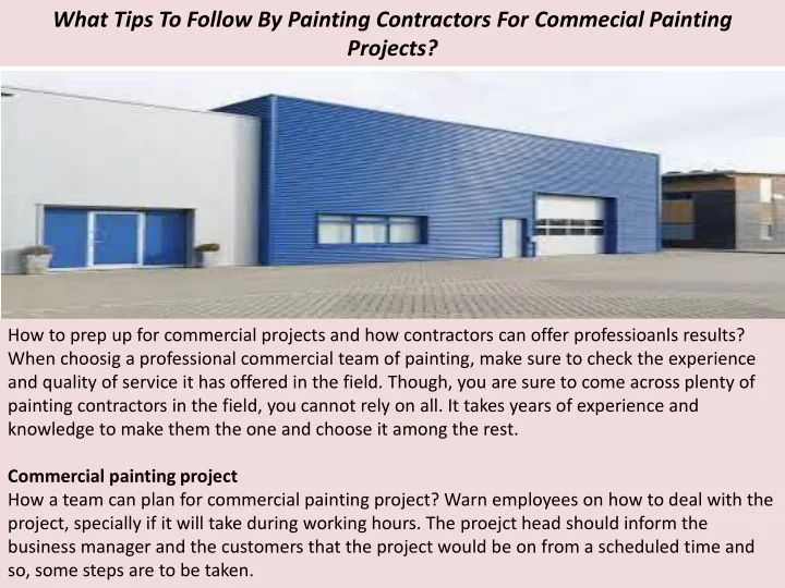 what tips to follow by painting contractors for commecial painting projects