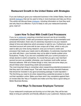 Restaurant Growth in the United States with Strategies