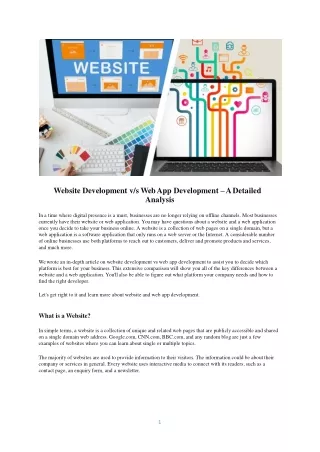 website development v s web app development
