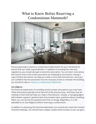 What to Know Before Reserving a Condominium Mammoth