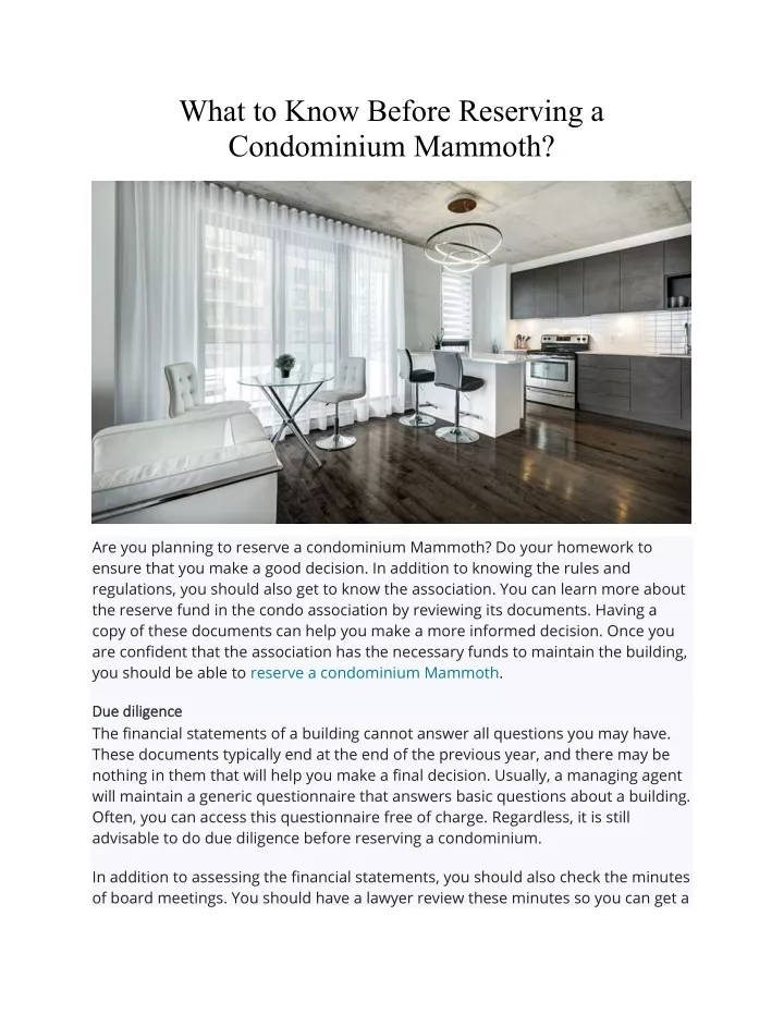 what to know before reserving a condominium