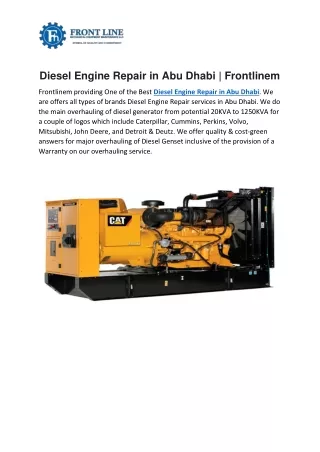 Diesel Engine Repair in Abu Dhabi | Frontlinem