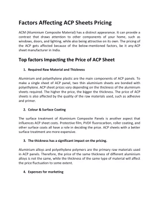 Factors Affecting ACP Sheets Pricing