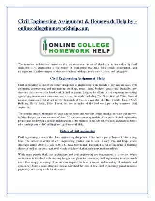 Civil Engineering Assignment & Homework Help by - onlinecollegehomeworkhelp.com