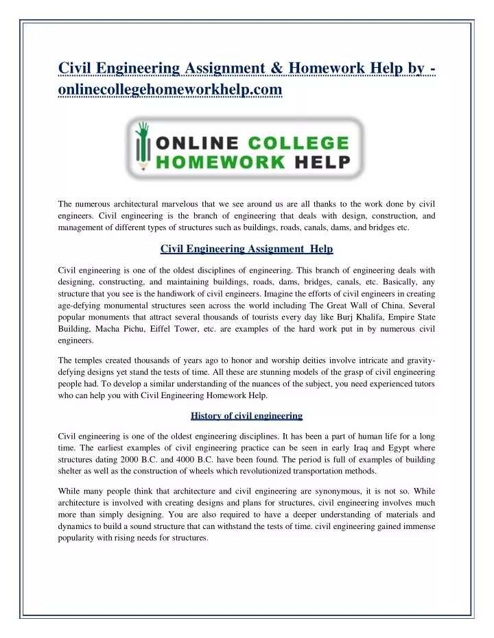 civil engineering assignment homework help