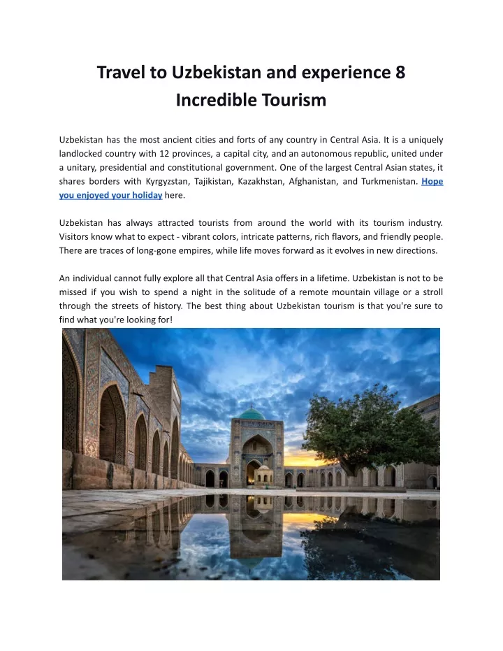 travel to uzbekistan and experience 8 incredible