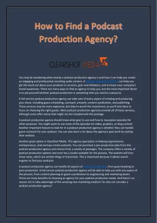 Choosing a Best Podcast Production Agency | ClearShot Media