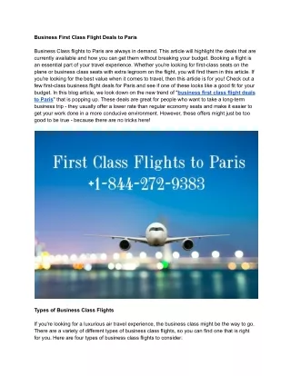 Business First Class Flight Deals to Paris