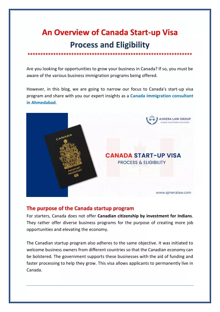 an overview of canada start up visa process