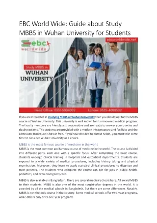 ebc world wide guide about study mbbs in wuhan