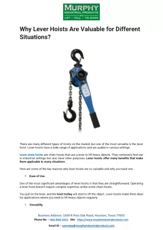 Why Lever Hoists Are Valuable for Different Situations?