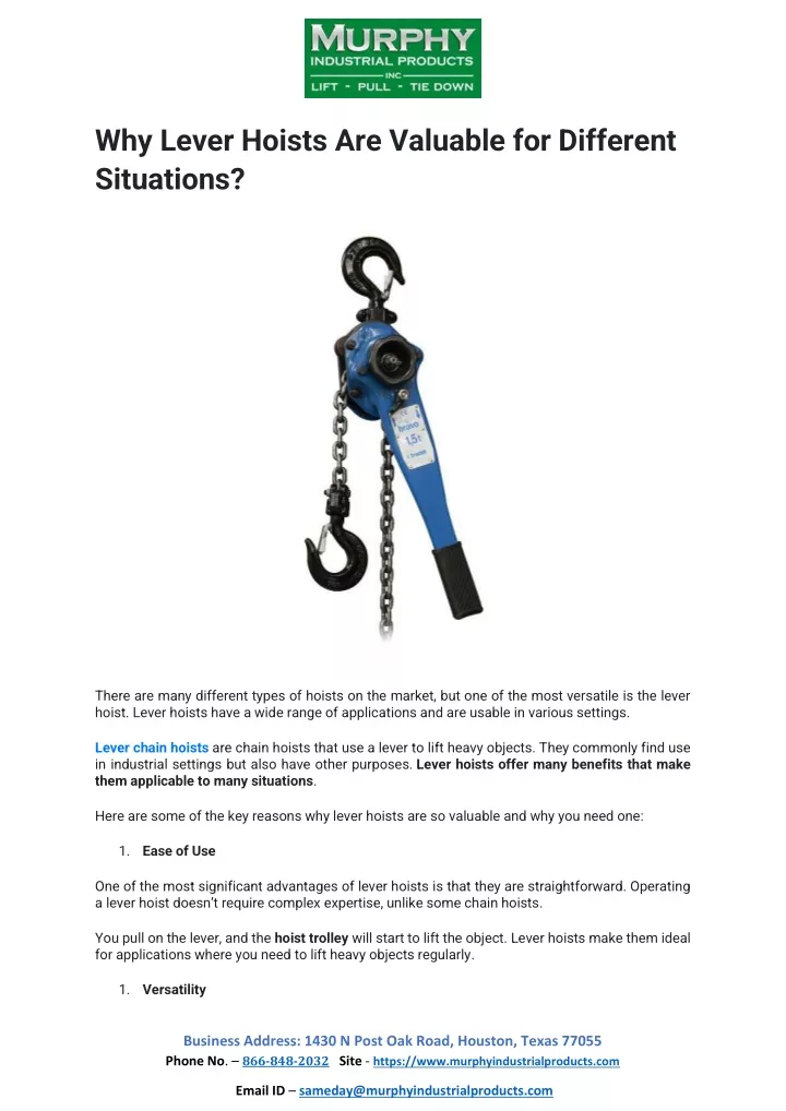why lever hoists are valuable for different