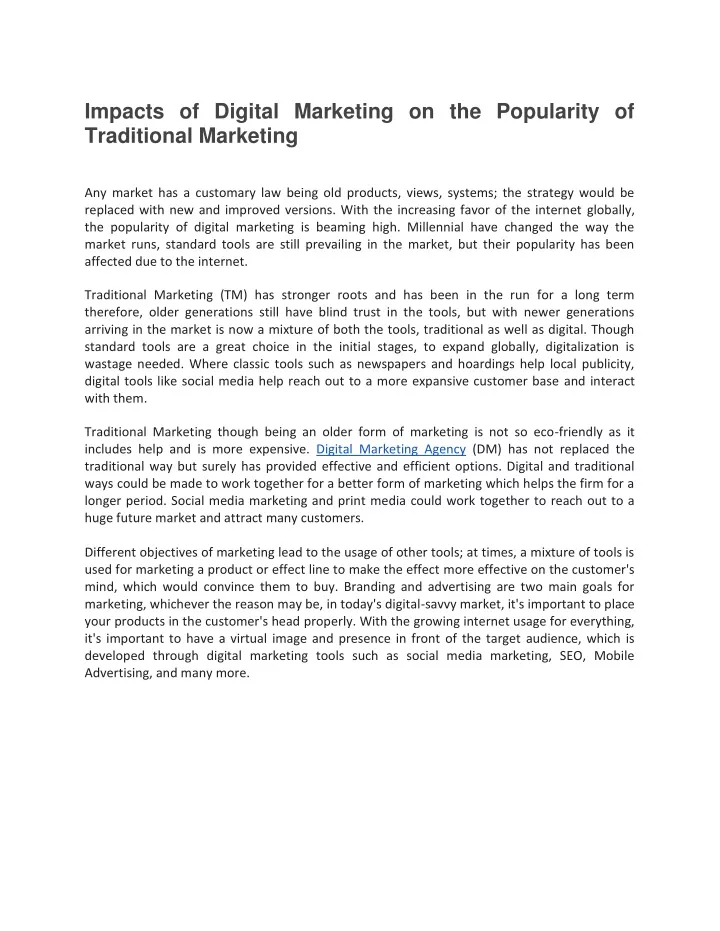 impacts of digital marketing on the popularity
