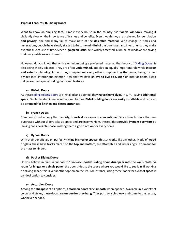 types features ft sliding doors want to know