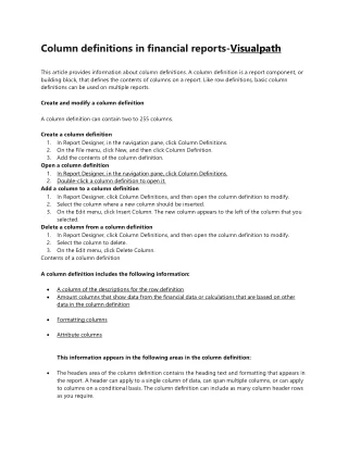 column definitions in financial reports