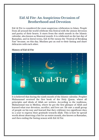 Eid Al Fitr An Auspicious Occasion of Brotherhood and Devotion