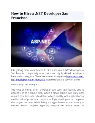 How to Hire a .NET Developer San Francisco