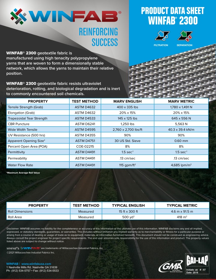 product data sheet winfab 2300