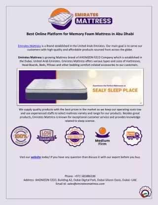 Online Platform for Best Memory Foam Mattress in Abu Dhabi