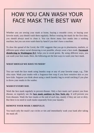 HOW YOU CAN WASH YOUR FACE MASK THE BEST WAY