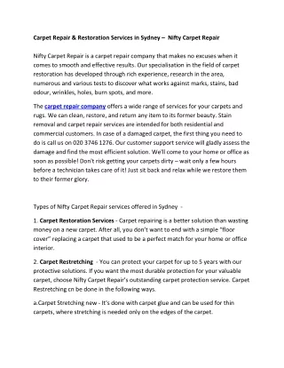 Carpet Repair & Restoration Services in Sydney | Nifty Carpet Repair 